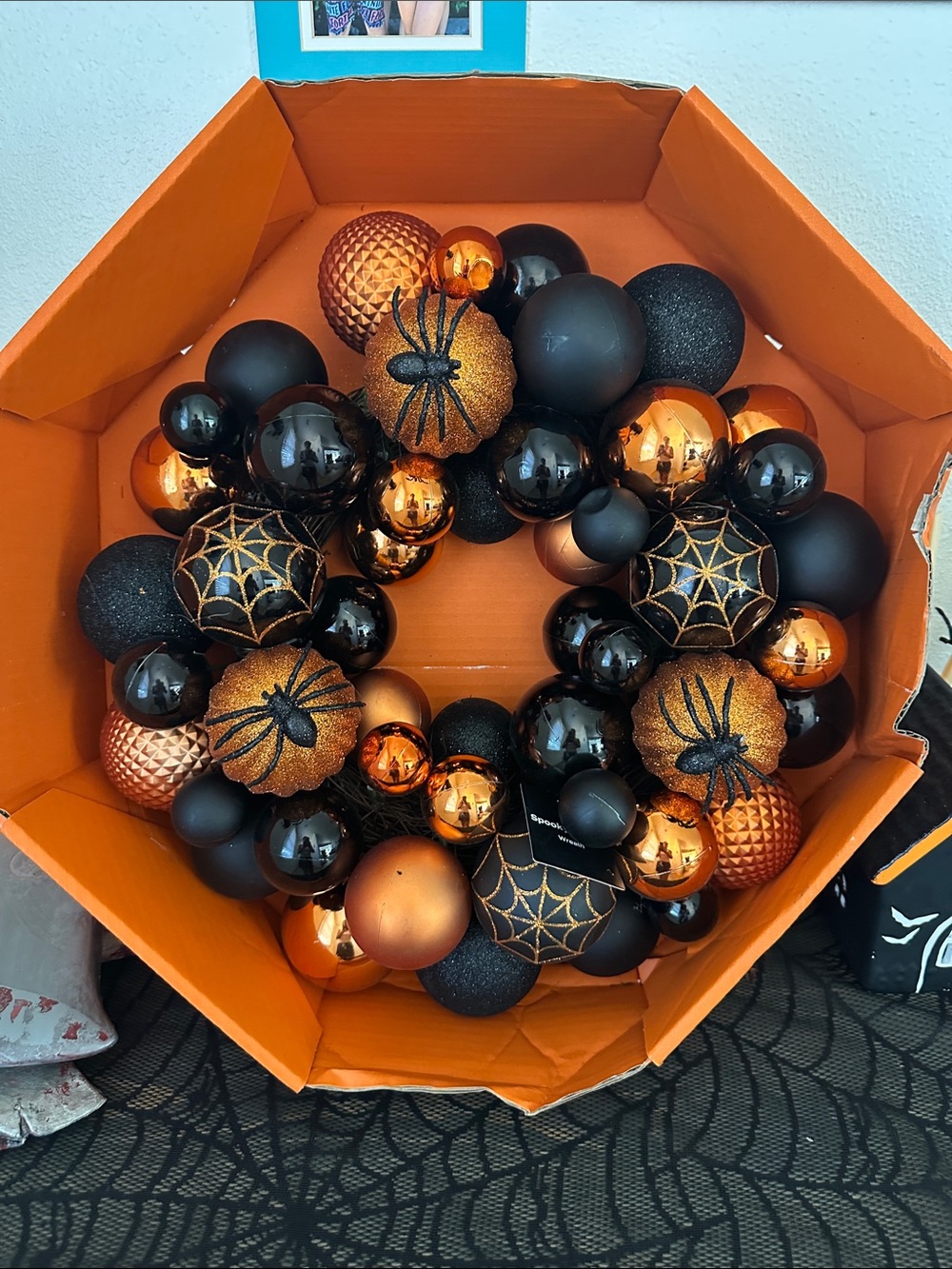 Halloween Black & Orange Decorative Wreath - Festive Holiday Home Accent